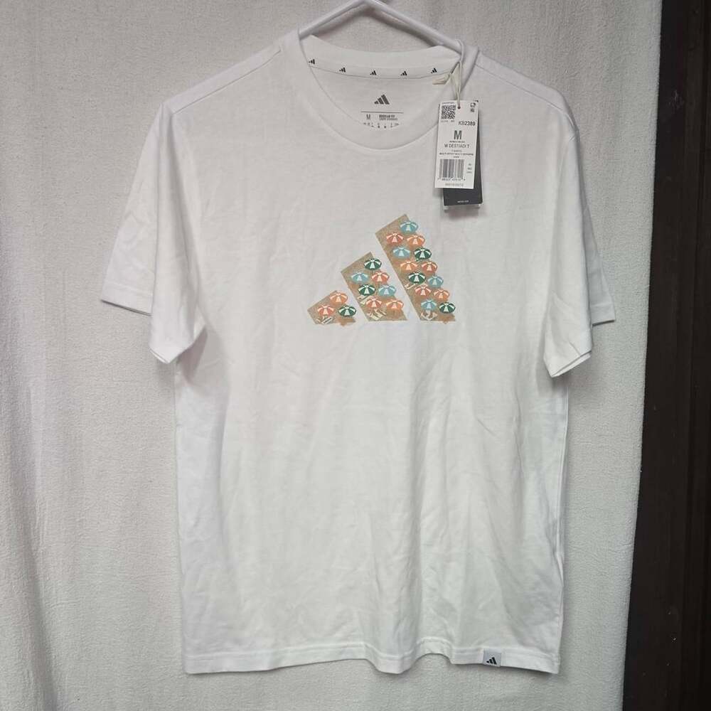 Adidas W Destiadi T-Shirt Size M White Beach Umbrella Graphic